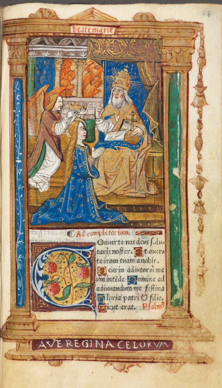 Tryckt timbok (Roms bruk): fol. 45r, Jungfruns kröning av Guillaume Le Rouge