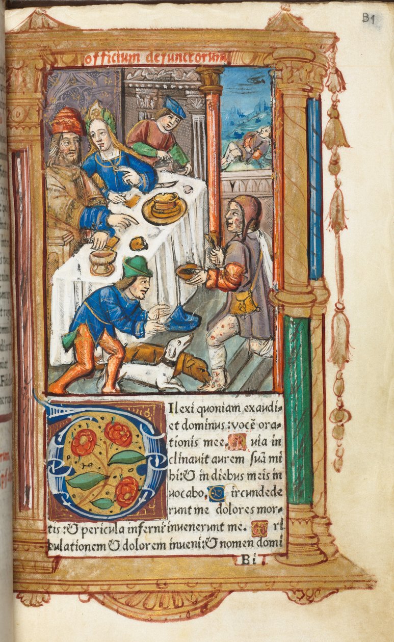 Tryckt timbok (användning i Rom): fol. 73r, Lazarus av Guillaume Le Rouge