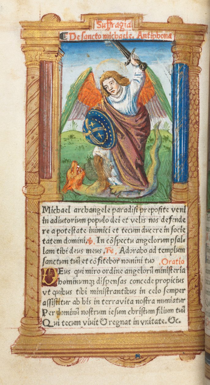 Tryckt timbok (användning i Rom): fol. 97v, Ärkeängeln Sankt Mikael av Guillaume Le Rouge