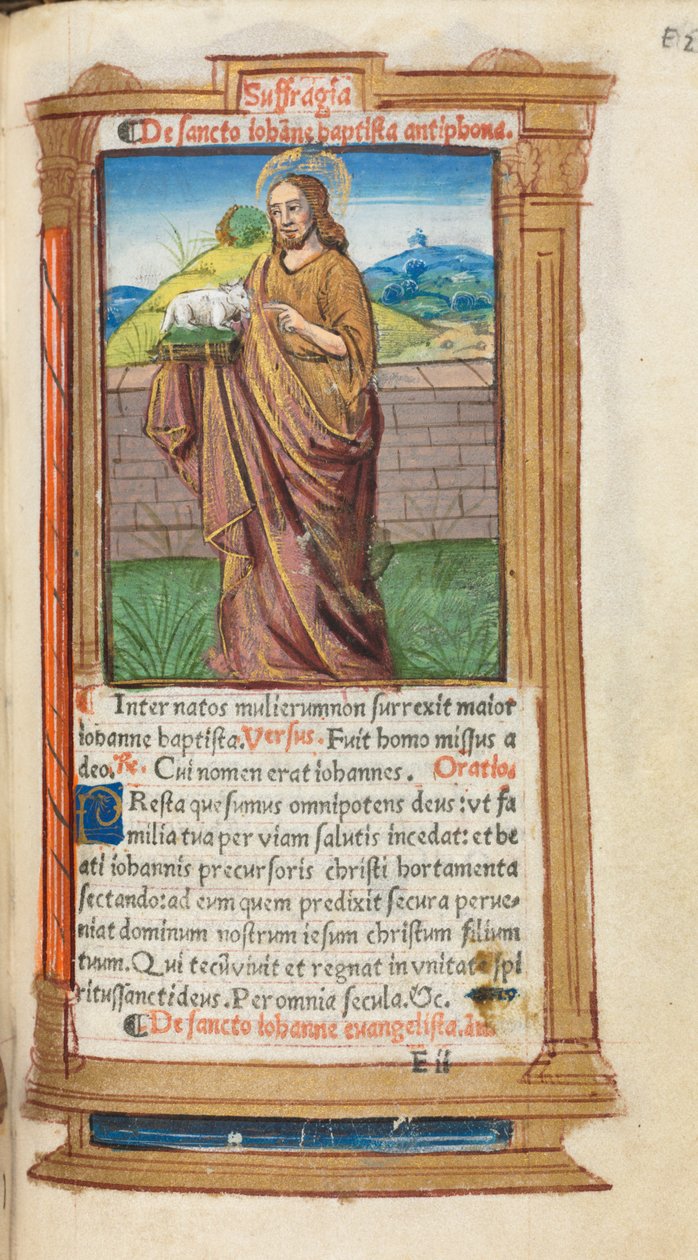Tryckt timbok (användning i Rom): fol. 98r, Johannes Döparen av Guillaume Le Rouge