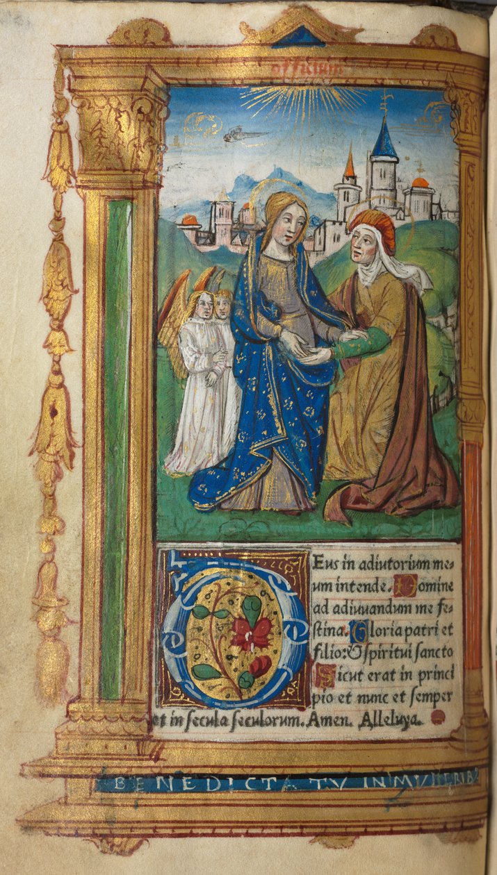 Tryckt timbok Användning av Rom: fol.29v, The Visitation, 1510. av Guillaume Le Rouge