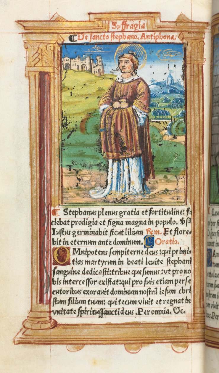 Tryckt timbok Användning av Rom: fol. 100v, St. Stephen, 1510. av Guillaume Le Rouge