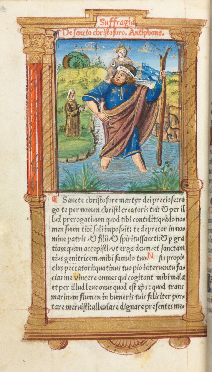 Tryckt timbok Användning av Rom: fol. 101v, St. Christopher, 1510. av Guillaume Le Rouge