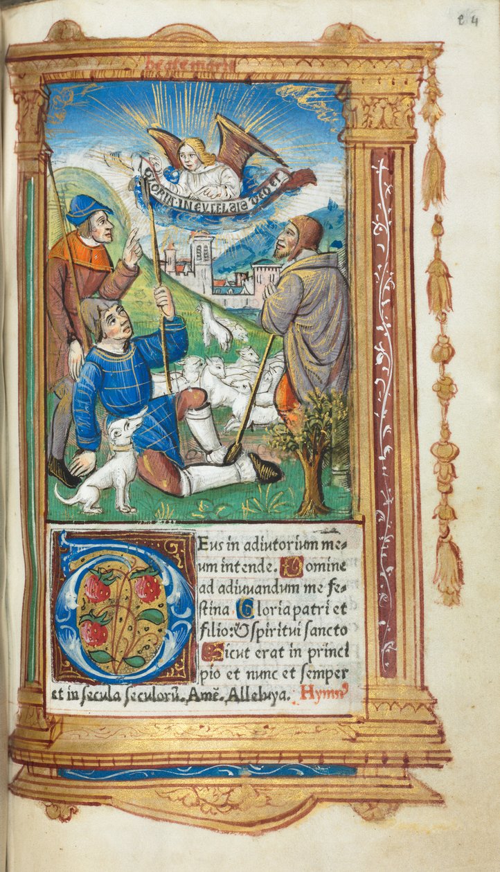 Tryckt timbok Användning av Rom: fol. 36r, Bebådelse till herdarna, 1510. av Guillaume Le Rouge