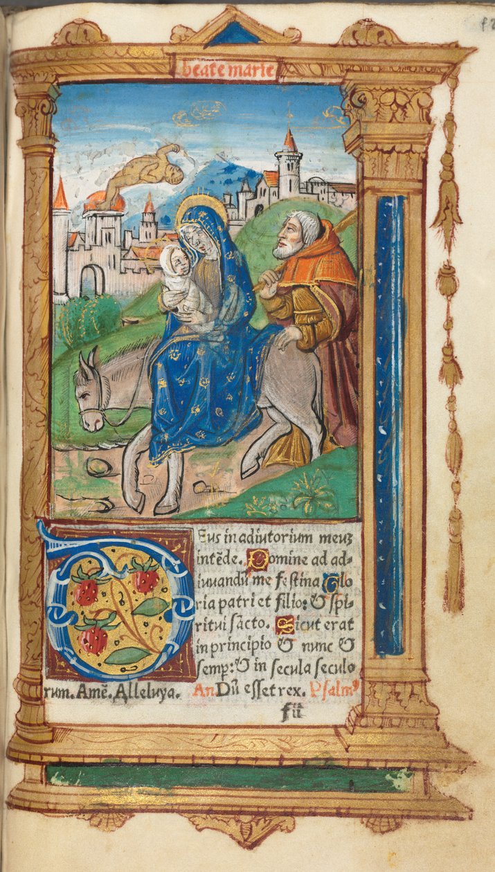 Tryckt timbok Användning av Rom: fol. 42r, Flight into Egypt, 1510. av Guillaume Le Rouge