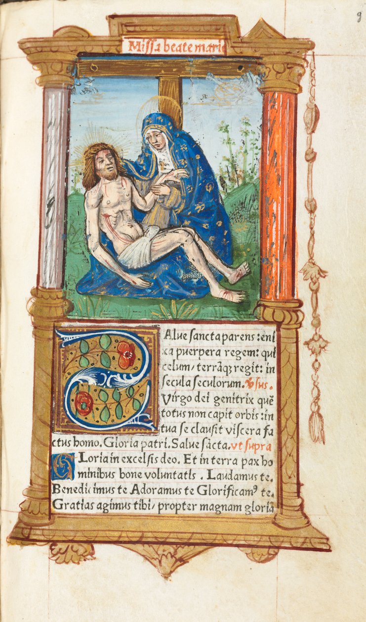 Tryckt timbok Användning av Rom: fol. 53r, Pieta, 1510. av Guillaume Le Rouge