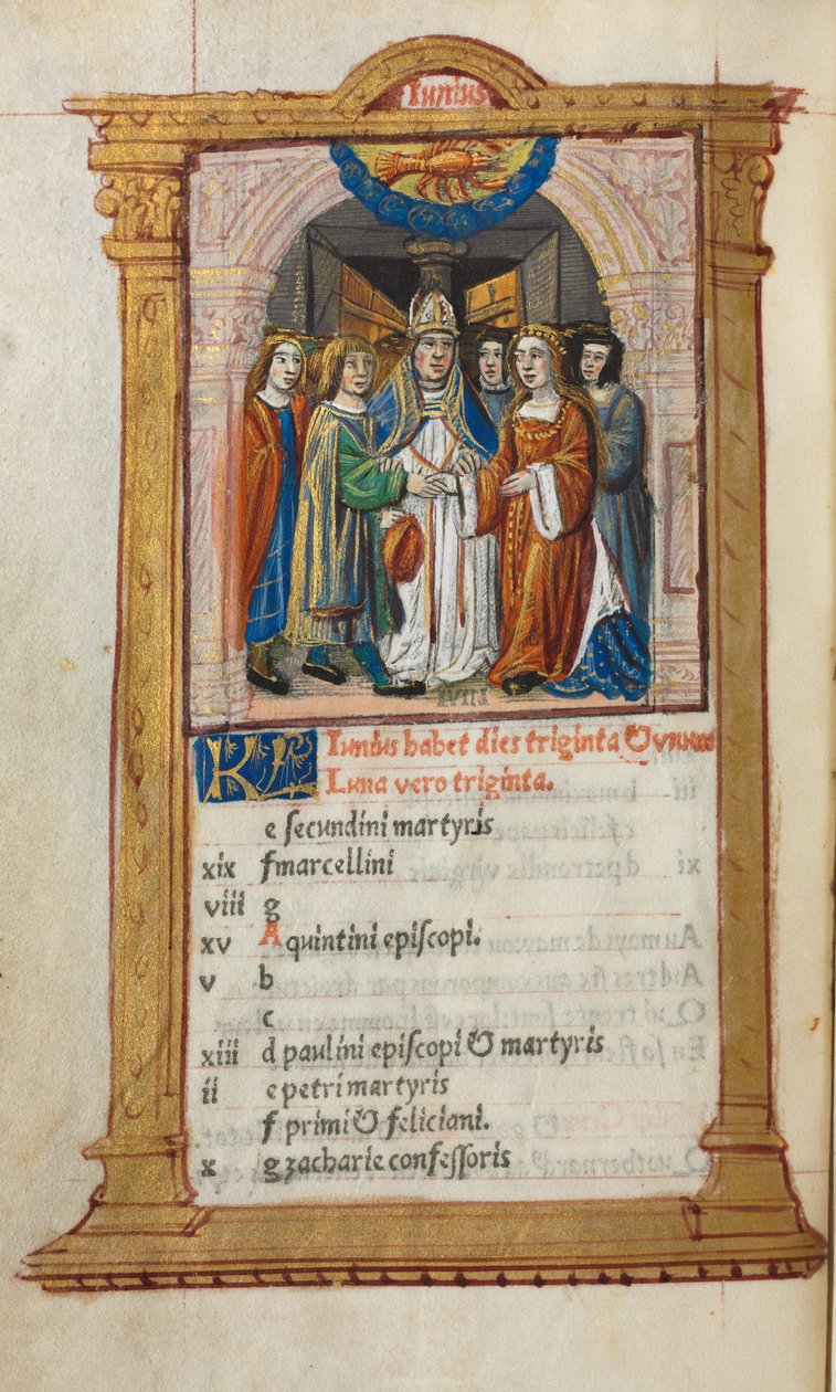 Tryckt timbok Användning av Rom: fol. 7v, junikalenderillustration, 1510. av Guillaume Le Rouge