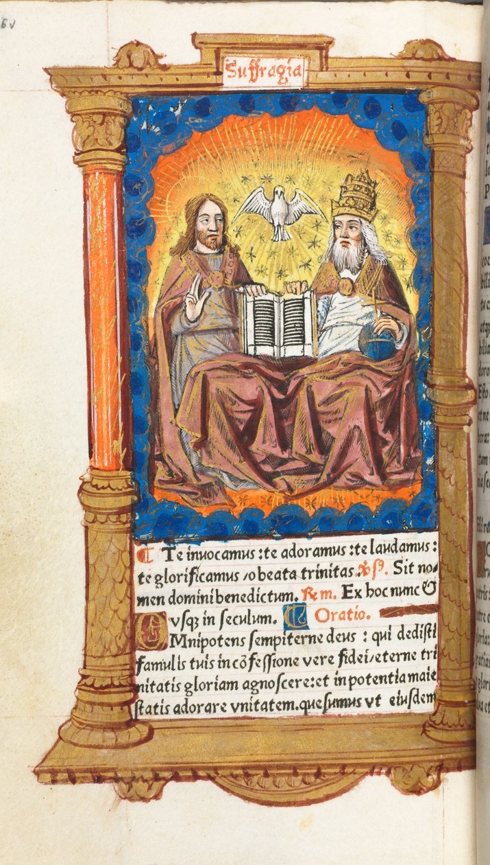 Tryckt timbok Användning av Rom: fol. 94v, Treenigheten, 1510. av Guillaume Le Rouge