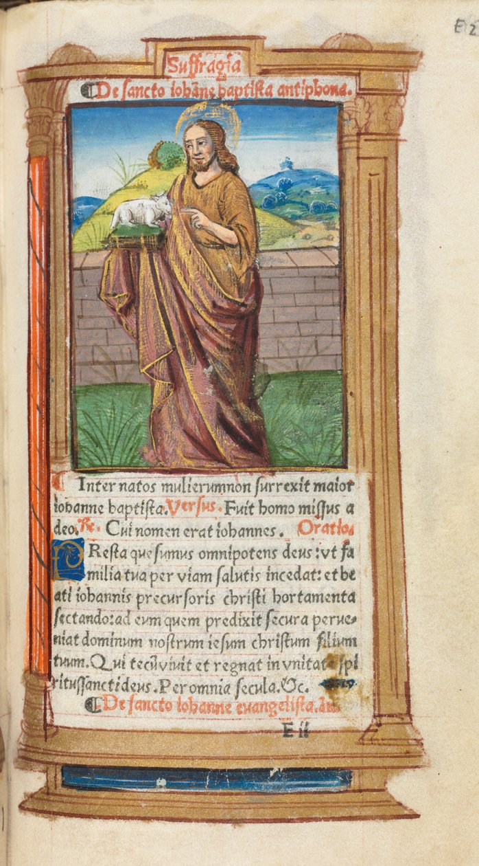 Tryckt timbok Användning av Rom: fol. 98r, Johannes Döparen, 1510. av Guillaume Le Rouge