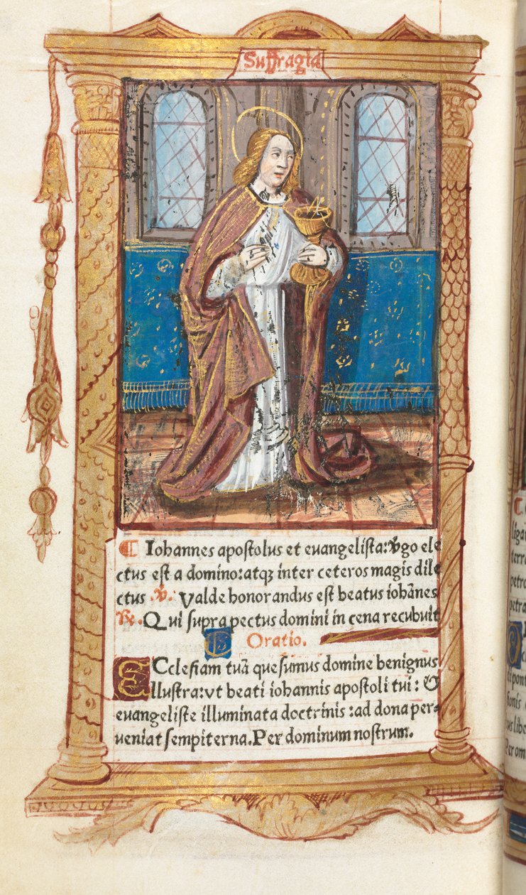 Tryckt timbok Användning av Rom: fol. 98v, Johannes evangelisten, 1510. av Guillaume Le Rouge