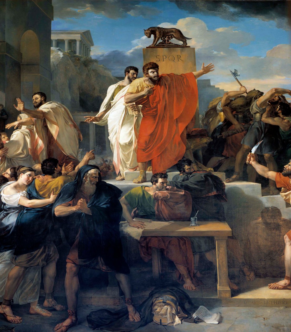 Virginias död År 449 f.Kr. gör Appius Claudius, decemvir under Republiken Rom, anspråk på Virginia (Verginia), dotter till Centurion Virginius (Verginius) som han är kär i, som sin slav. Han missbrukar sin makt och får henne att sluta. Decemviren c av Guillaume Lethiere
