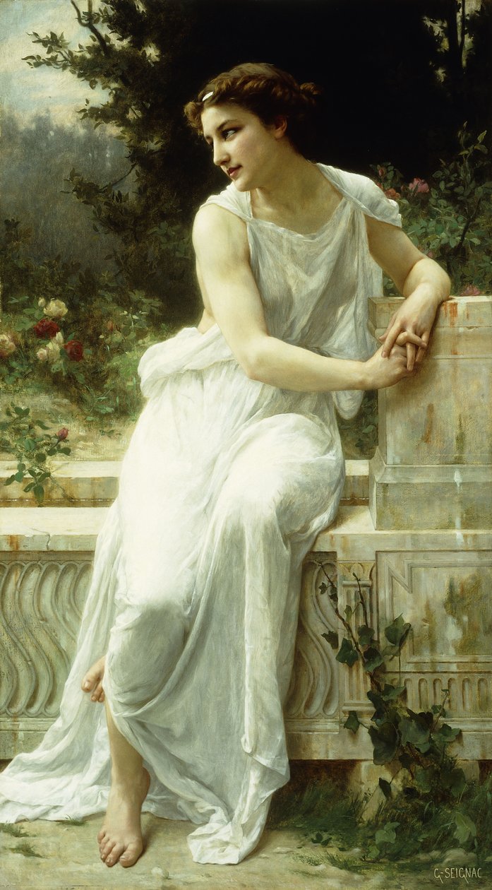 flicka från Pompeji i en trädgård; Ung flicka från Pompeji i en trädgård, av Guillaume Seignac