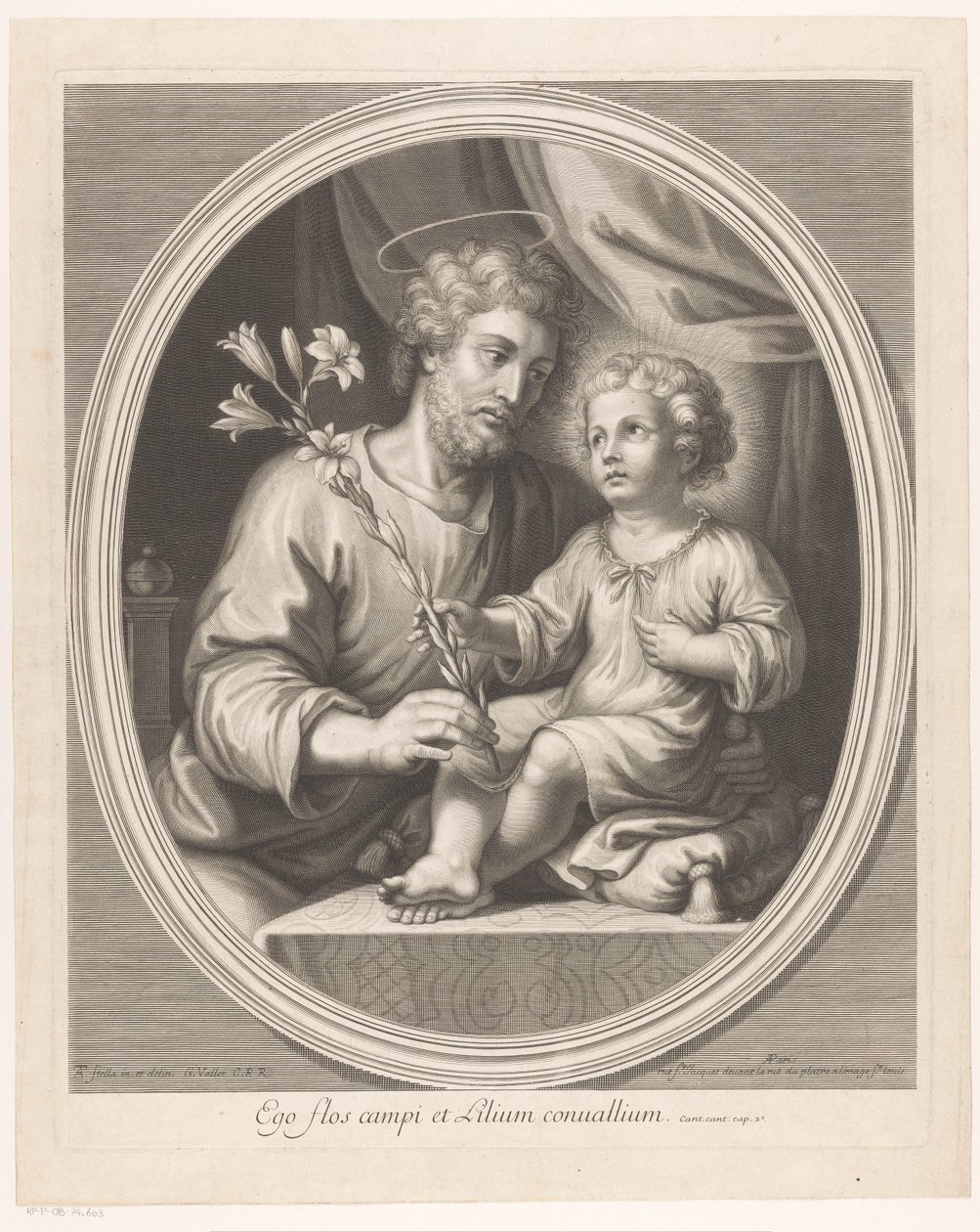 Kristusbarnet ger Saint Joseph en lilja av Guillaume Vallet