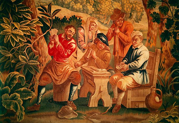 Kortspelet, detalj av spelarna, tidigt 1700-tal av Guillaume Warniers