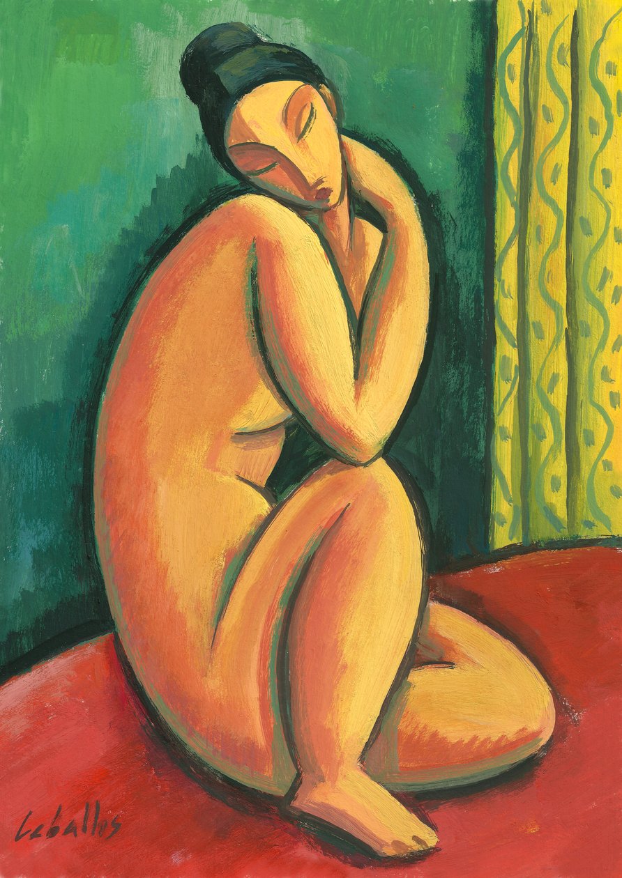 Modigliani naken, 2010 (gouache på papper) av Guillermo Martí Ceballos