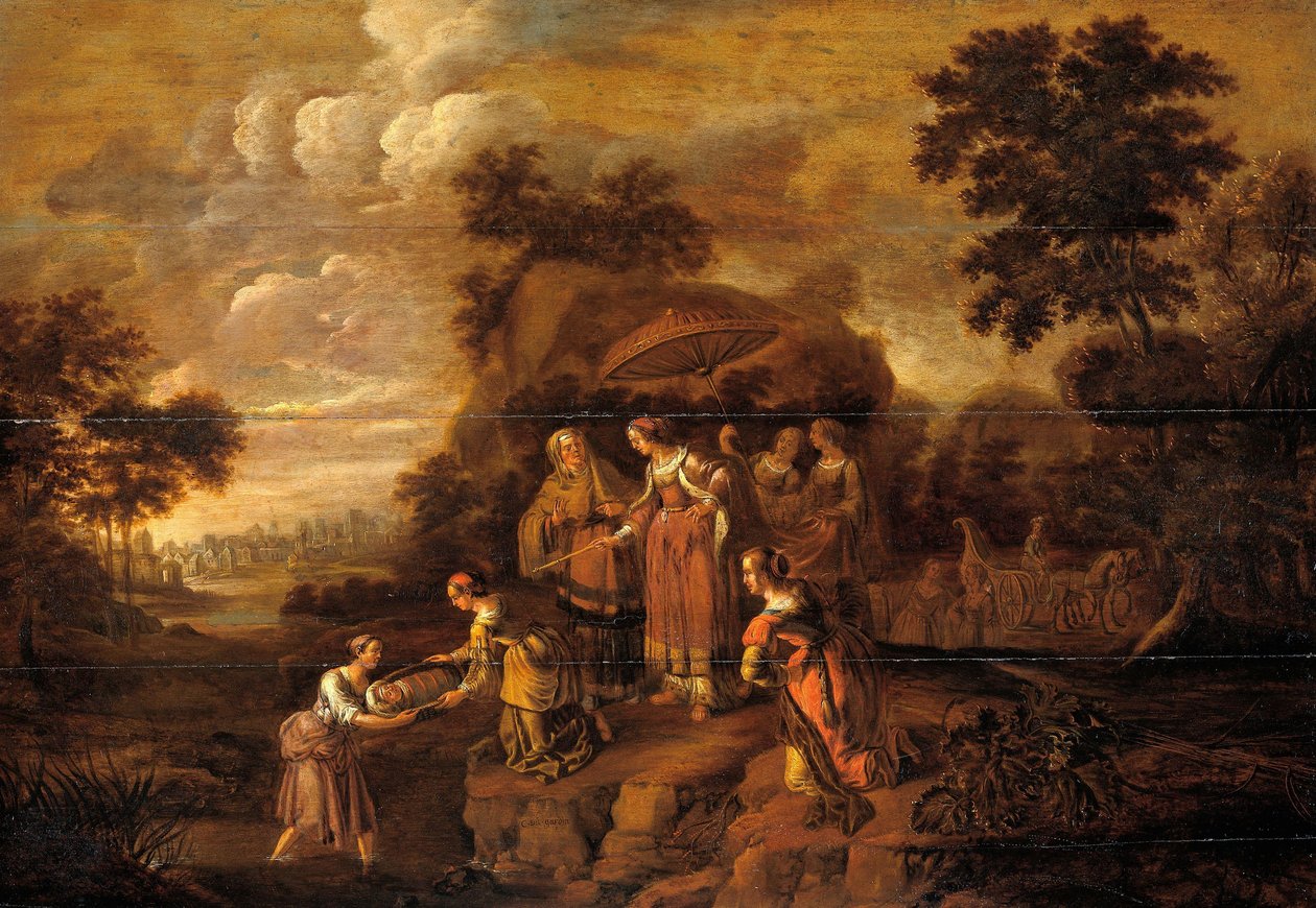 Faraos dotter upptäcker Moses i Rush Basket av Guilliam du Gardijn