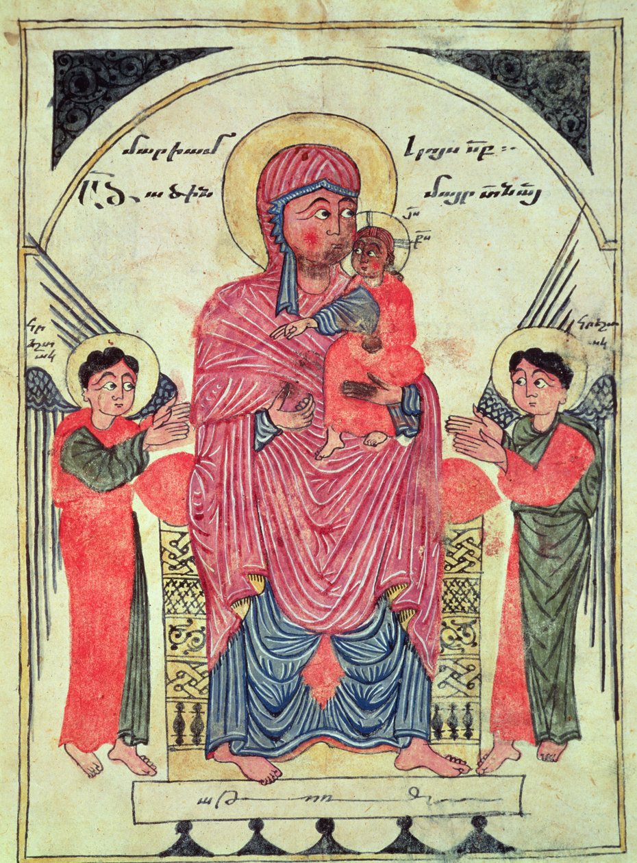 Ms 481 fol.8v Jungfru och barn med änglar, från ett evangelium, 1330 av Guirages