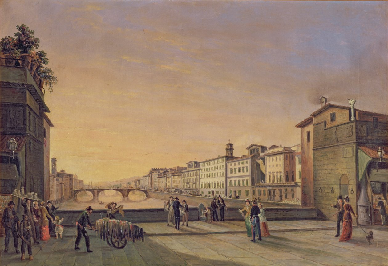 Utsikt över Arno från Ponte Vecchio, Florens av Guiseppe Gherardi
