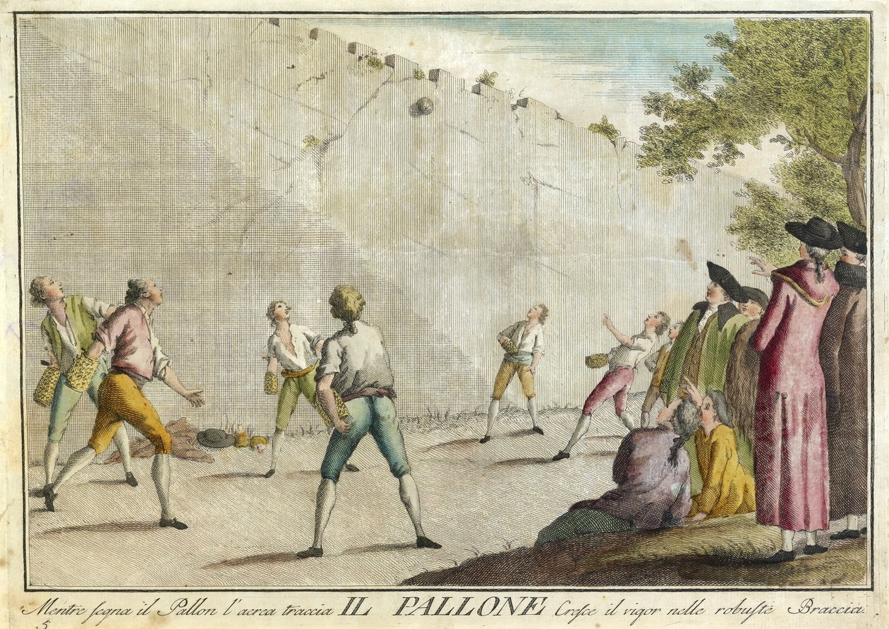 Il Pallone från spel, middagar och årsfester som är utklädda i Toscana och speciellt i Florens, pub. 1790 (handfärgad gravyr) av Guiseppe Piattoli
