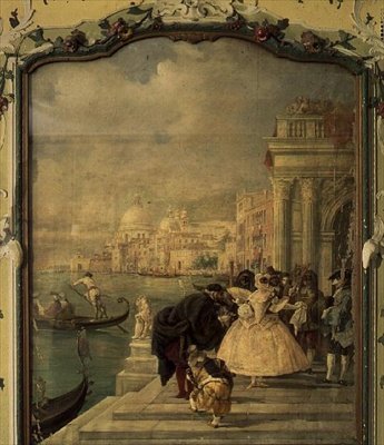 Maskerad dam framför Salute, Venedig av Guiseppe Ponga