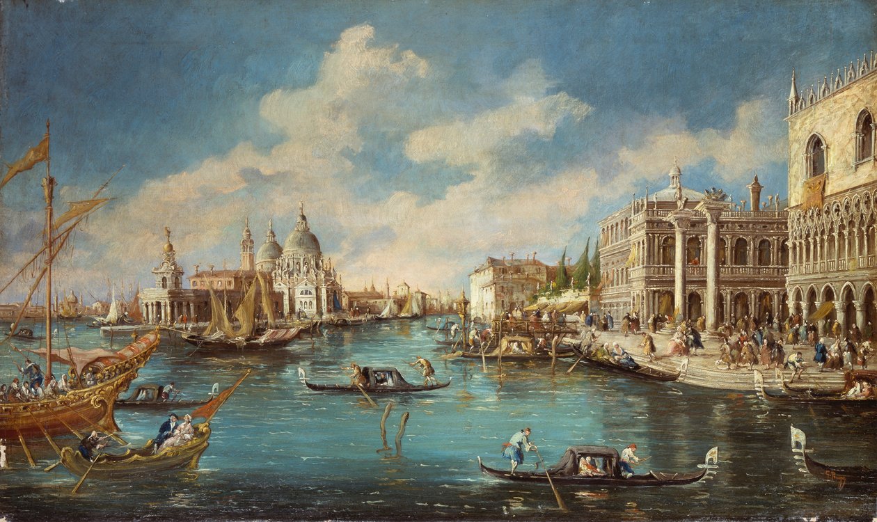 Salutkyrka sedd från Riva degli Schiavoni (gångväg), av Giuseppe Ponga (1856-1925), olja på duk, 60x100 cm av Guiseppe Ponga