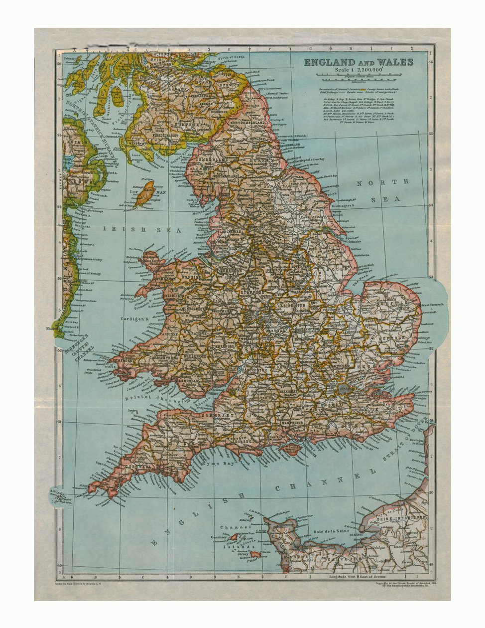 Karta över England och Wales, c1910 av Gull Engraving Company