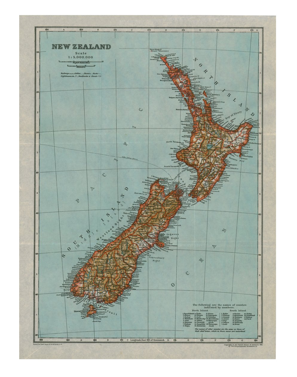 Karta över Nya Zeeland, c1910 av Gull Engraving Company