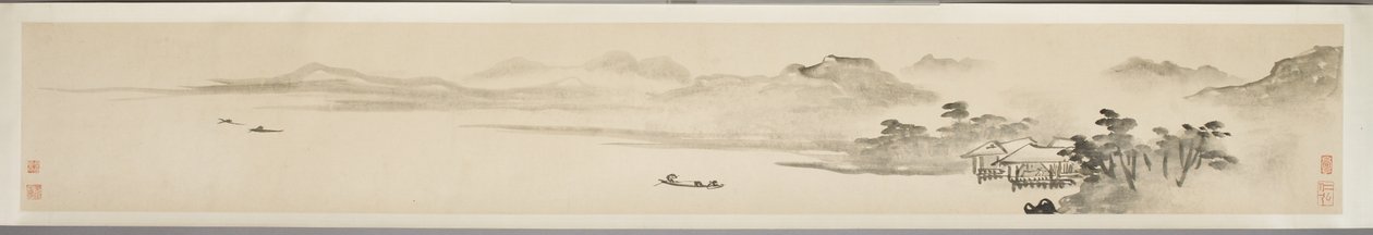 Landskap med fiskare och dikt (bläck på papper) (se även 351451-3) av Guo Xu Guo Xu
