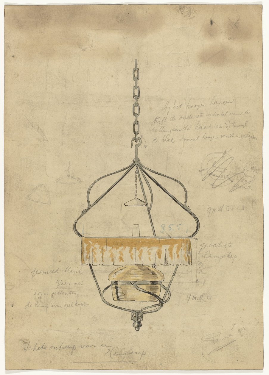 Design för en hängande lampa av Gust van de Wall Perné (signed by artist)