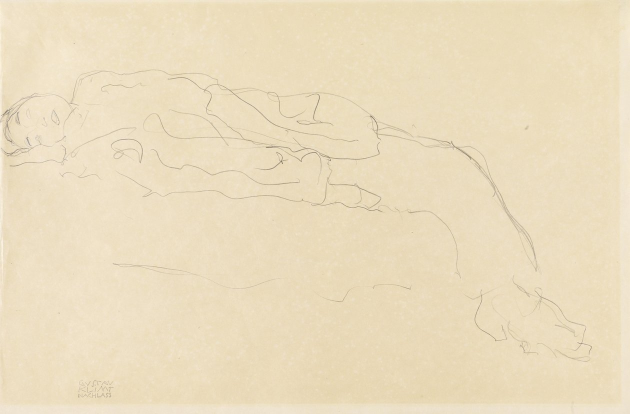 Auf einem Sofa liegende Frau av Gustav Klimt
