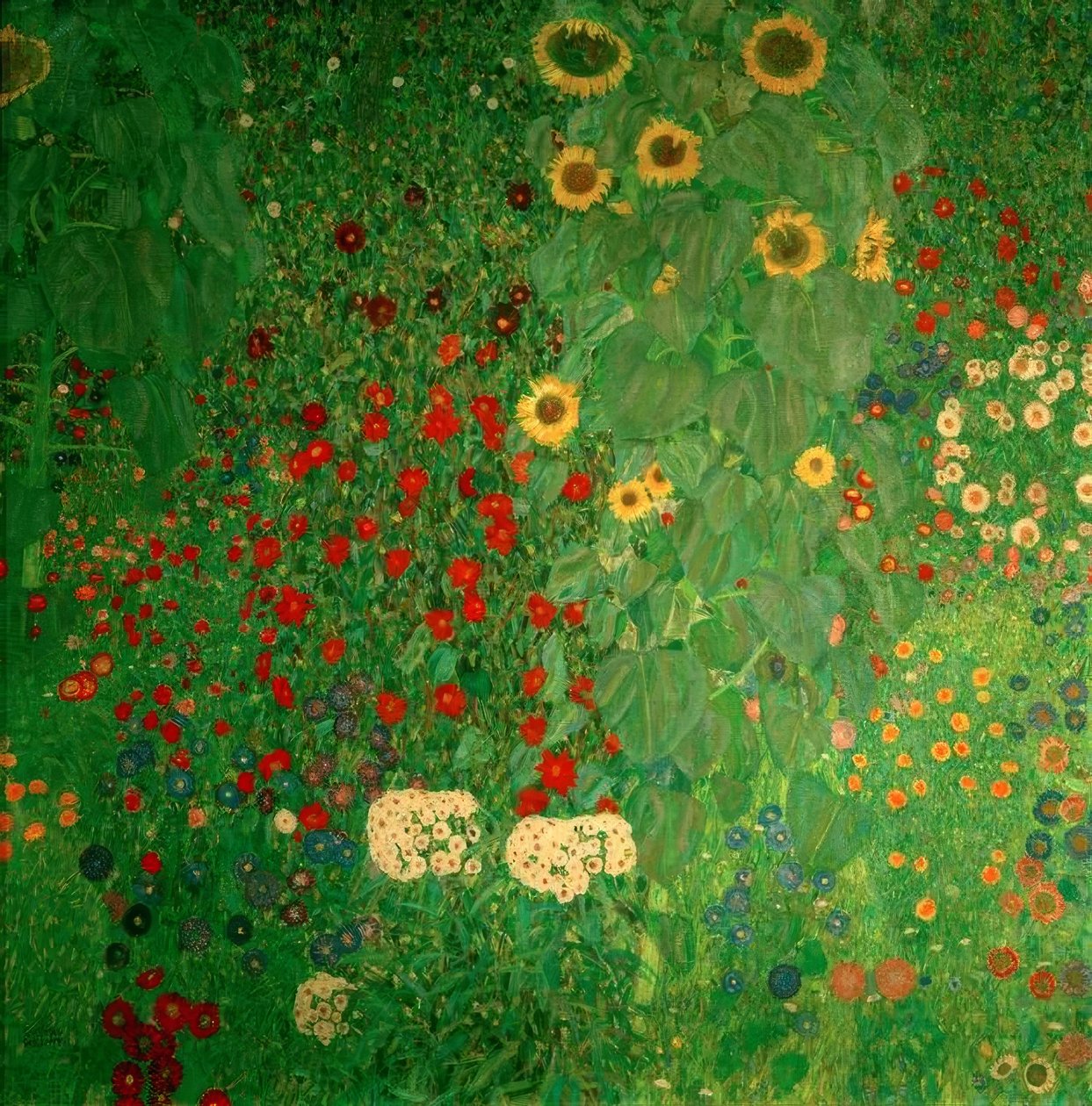 Stuga trädgård med solrosor av Gustav Klimt