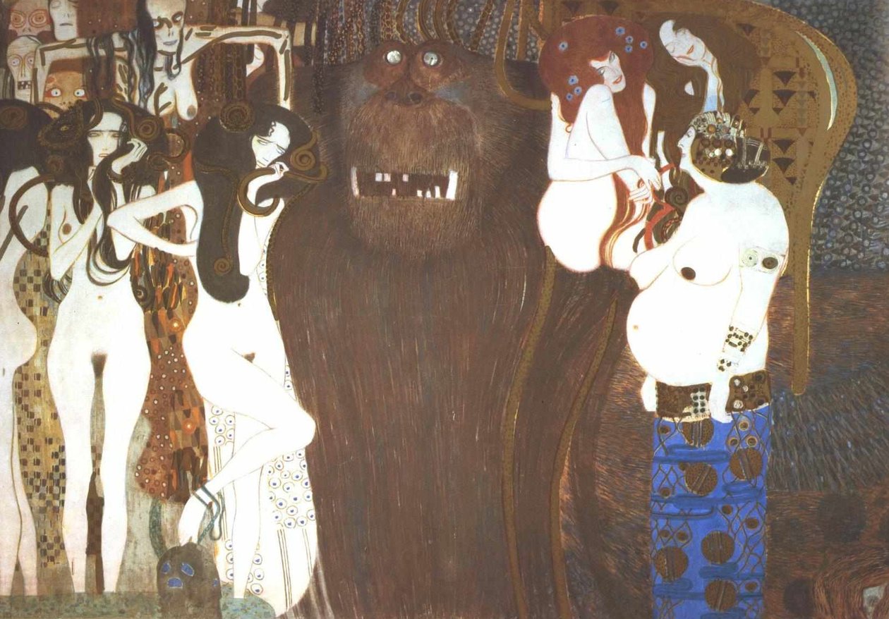 Beethovenfries - Die Feindseligkeit der gegnerischen Kräfte av Gustav Klimt