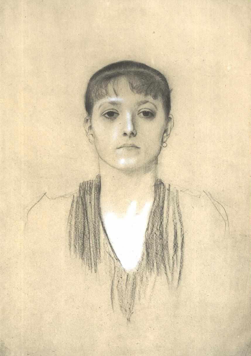 Brustbild eines Mädchen von vorne av Gustav Klimt