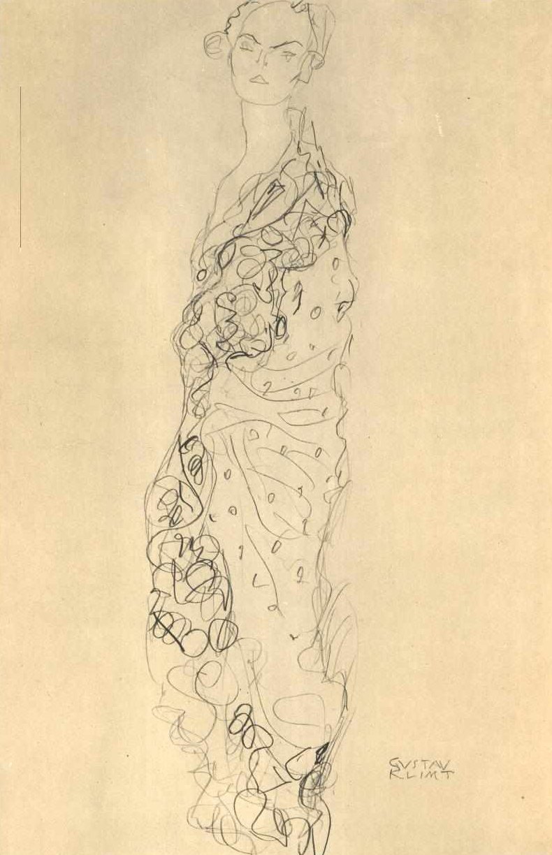 Dame mit Fächer av Gustav Klimt