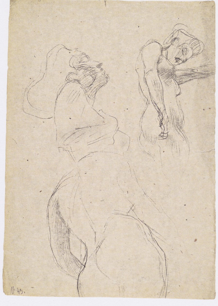 Drei Studien einer stehenden Frau nach rechts av Gustav Klimt