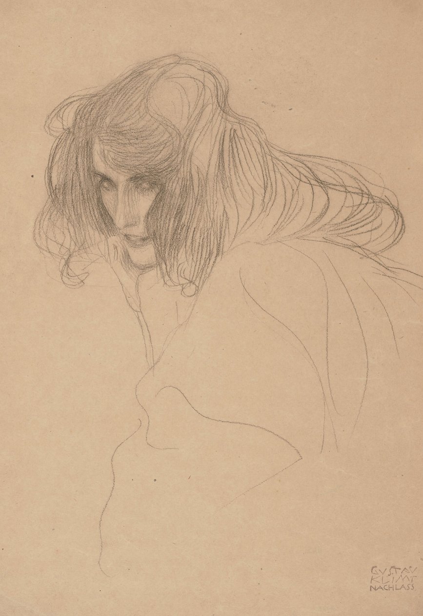 Head of a Woman in Three-Quarter Profile (Study for the Beethoven Frieze), 1901-1902 av Gustav Klimt