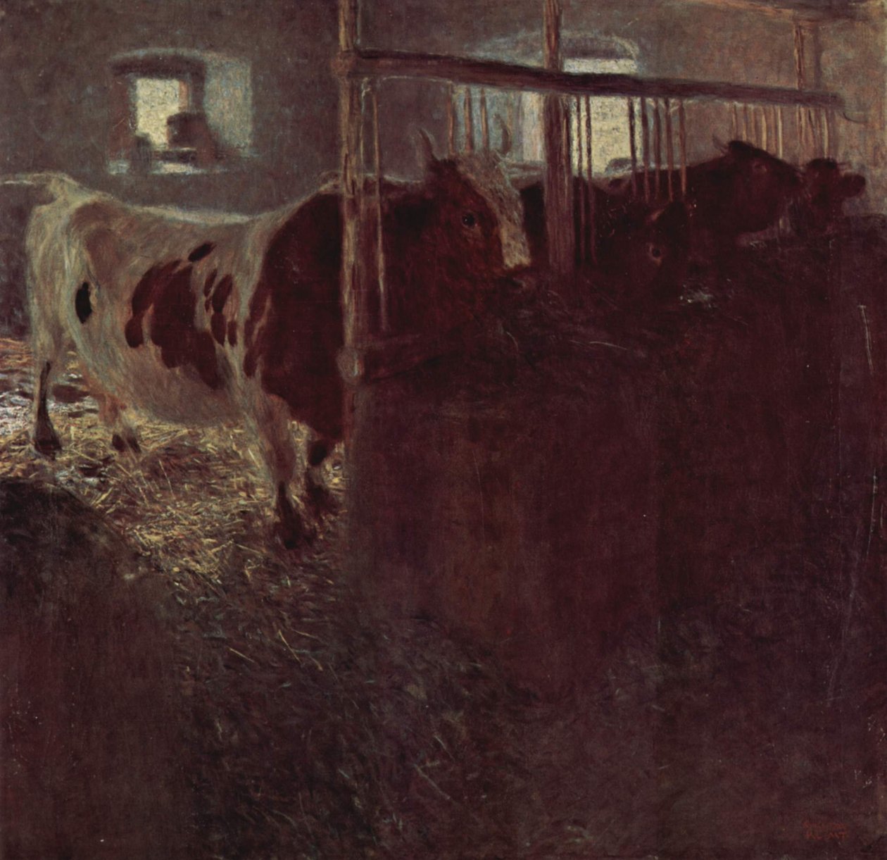 Kühe im Stall av Gustav Klimt