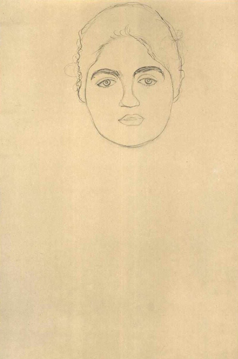 Kopfstudie von vorne 001 av Gustav Klimt