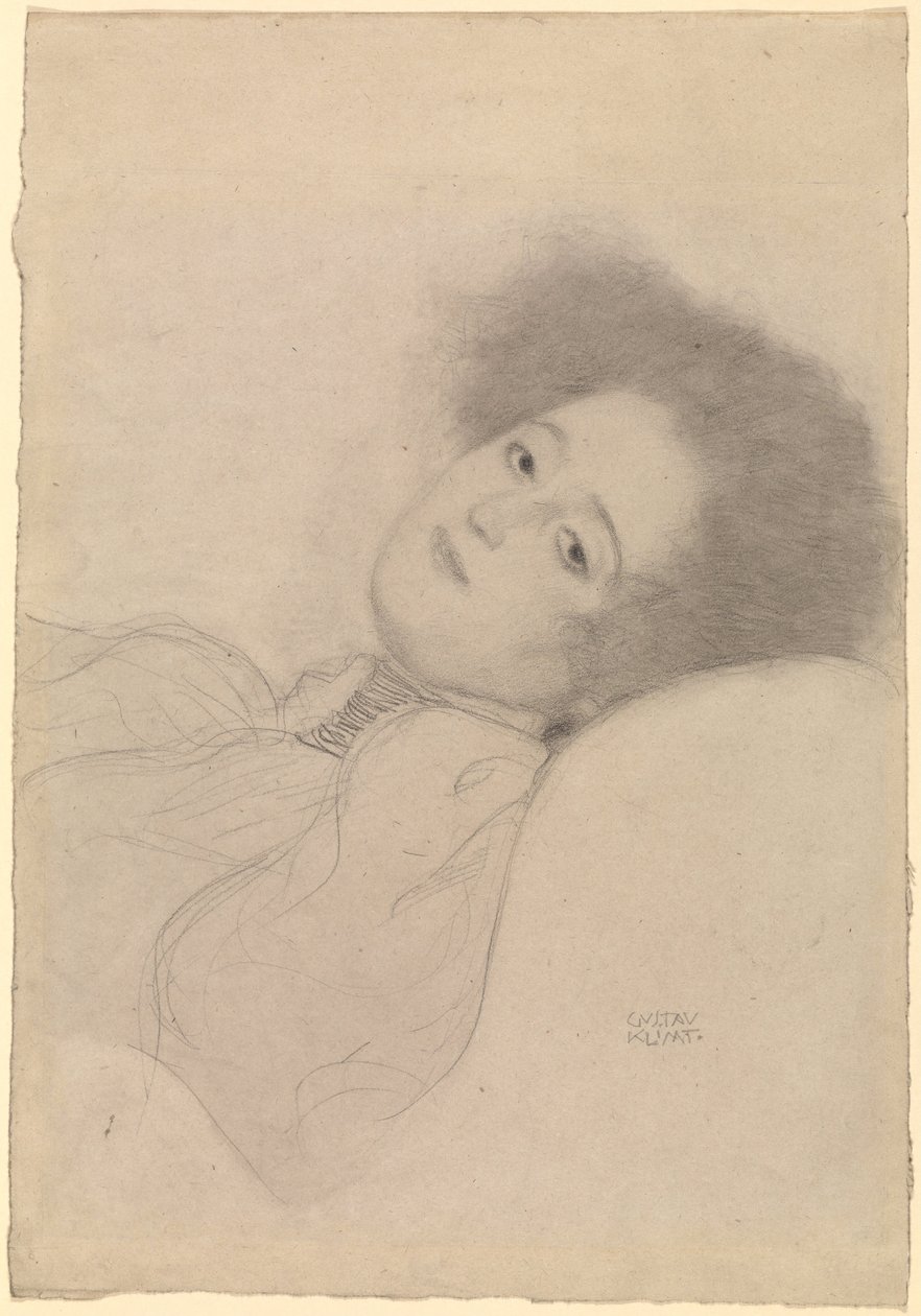 Portrait of a Young Woman Reclining av Gustav Klimt
