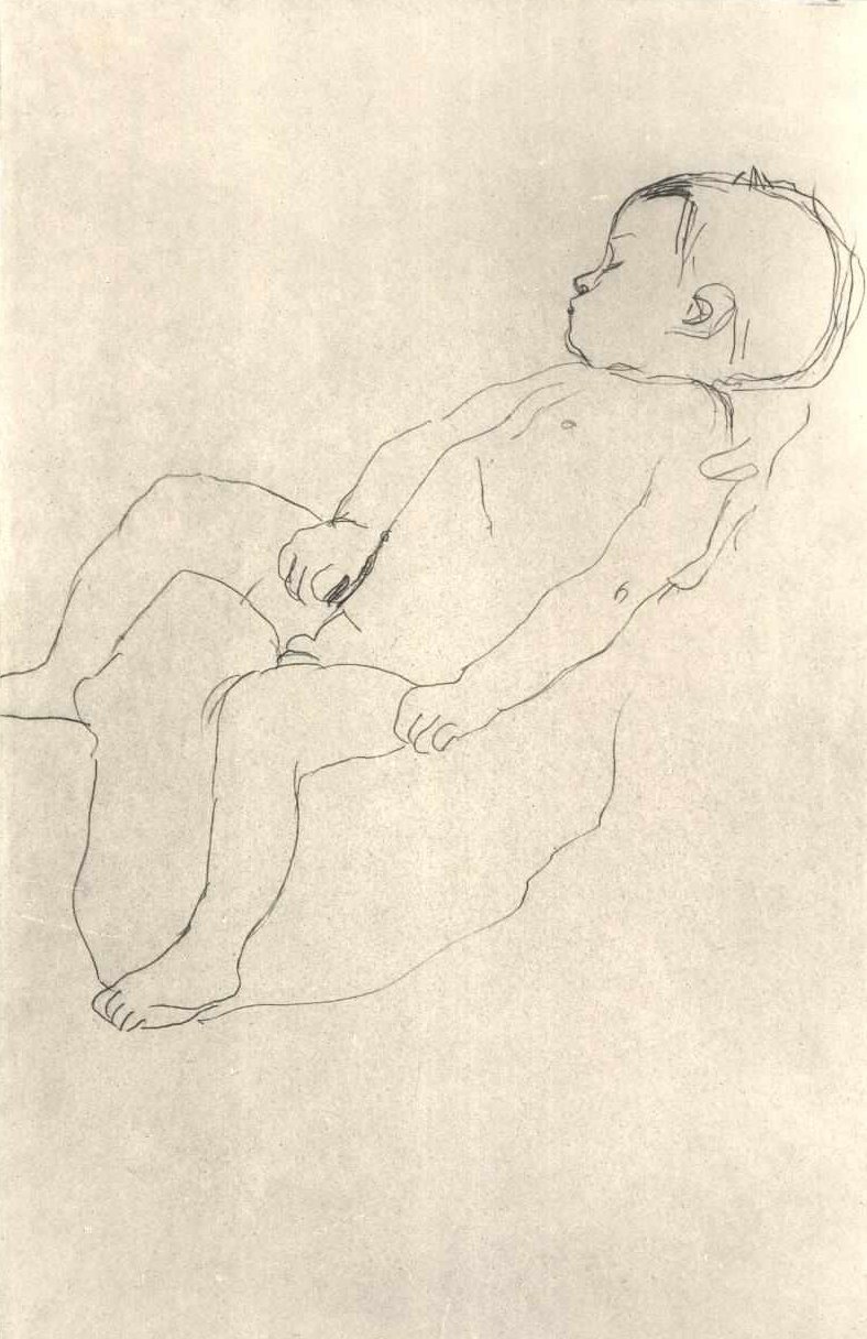 Schlafender knabe nach links av Gustav Klimt