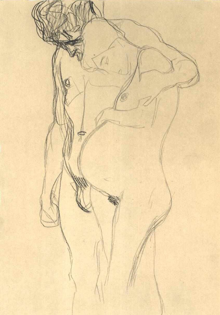 Schwangere mit Mann nach links av Gustav Klimt