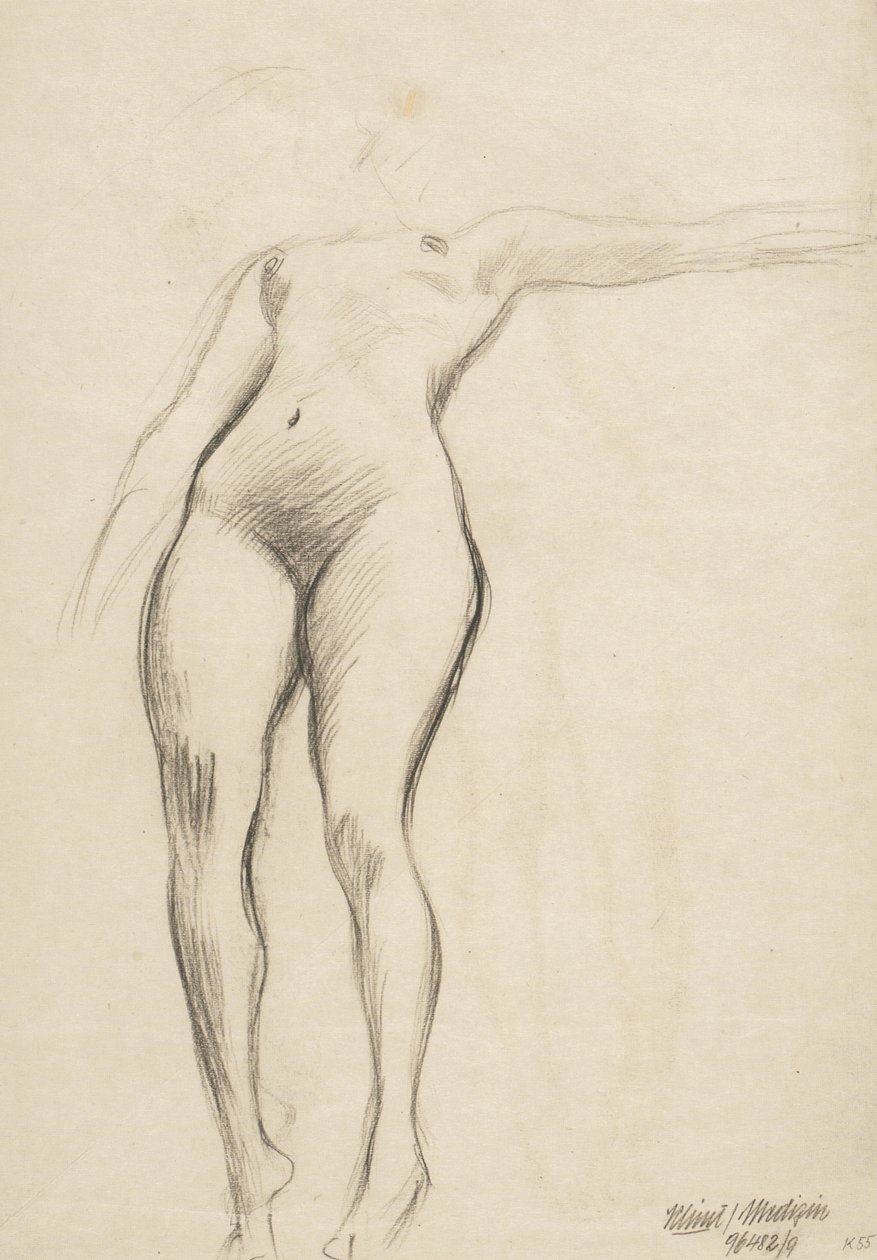 Schwebende mit gesenktem rechten und waagrechtem linken Arm av Gustav Klimt