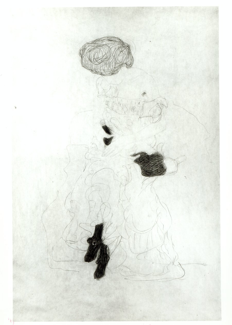 Sittande kvinna, (penna med vit krita på papper) av Gustav Klimt