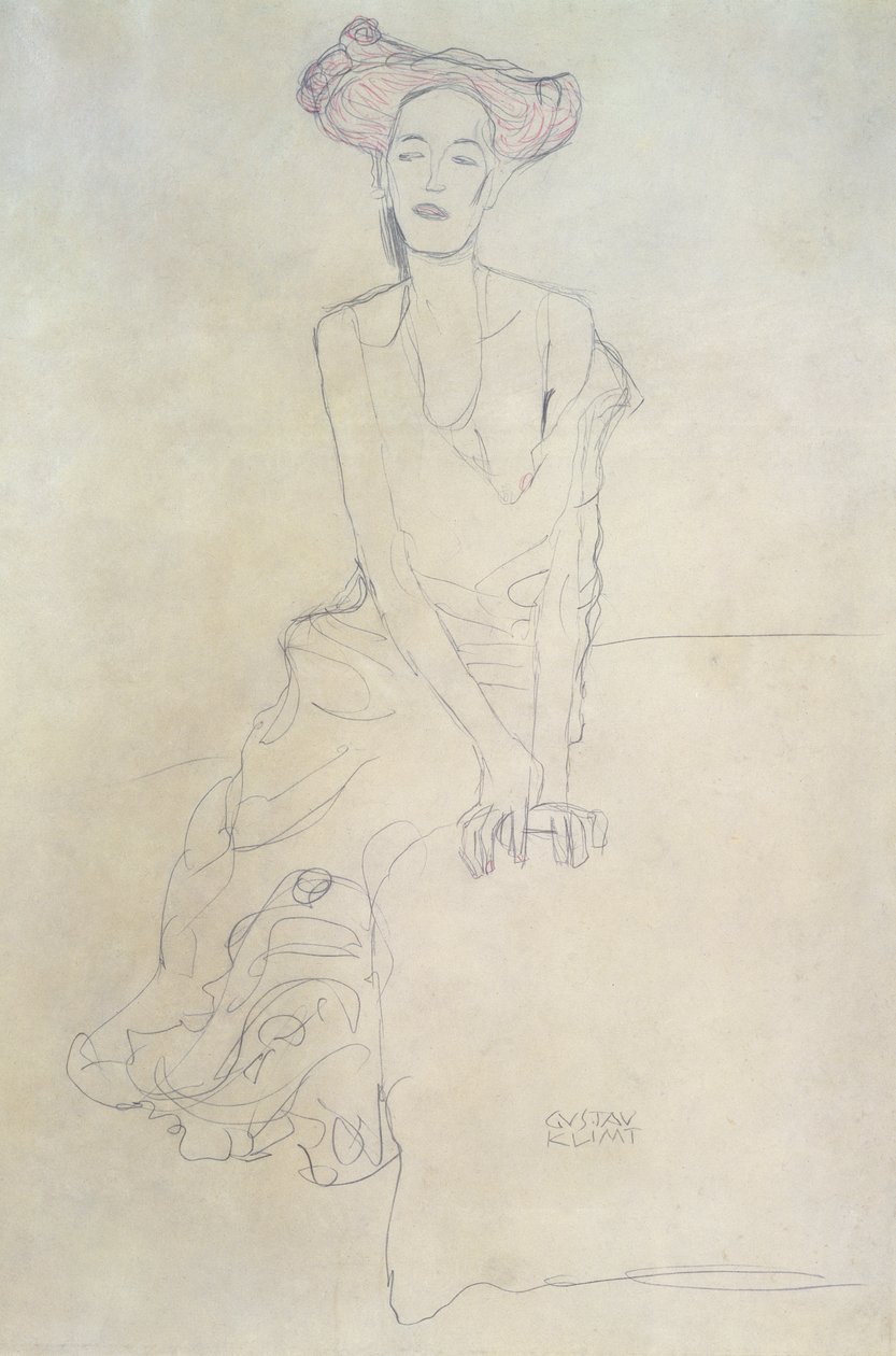 Sittande kvinna, 1908 (penna och krita) av Gustav Klimt