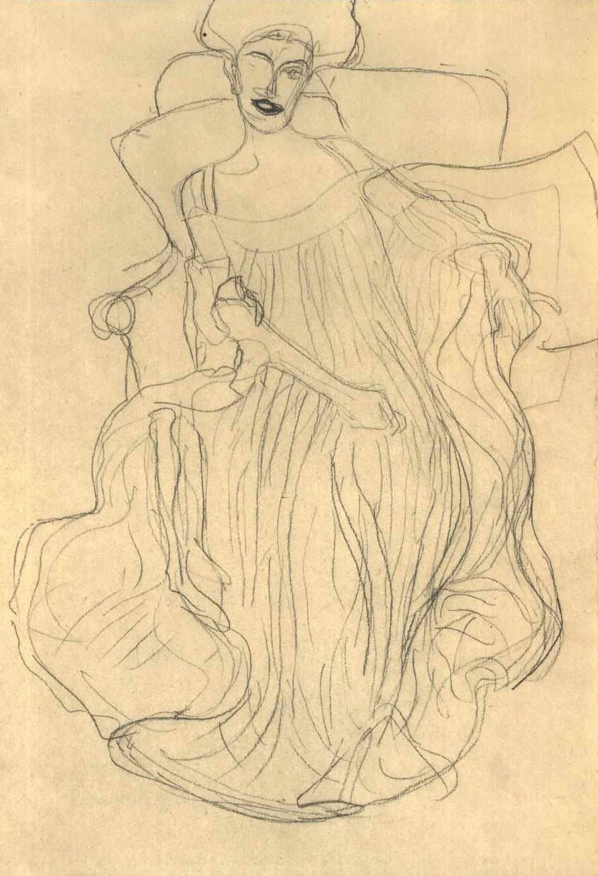 Sitzende von vorne 001 av Gustav Klimt