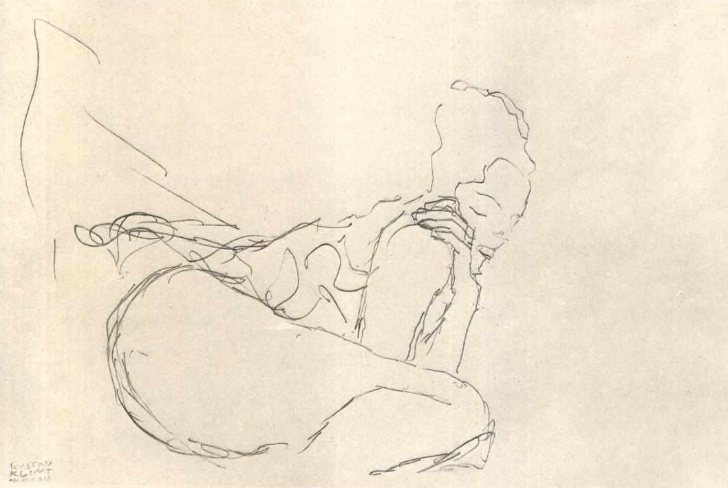 Sitzender Halbtakt nach rechts av Gustav Klimt