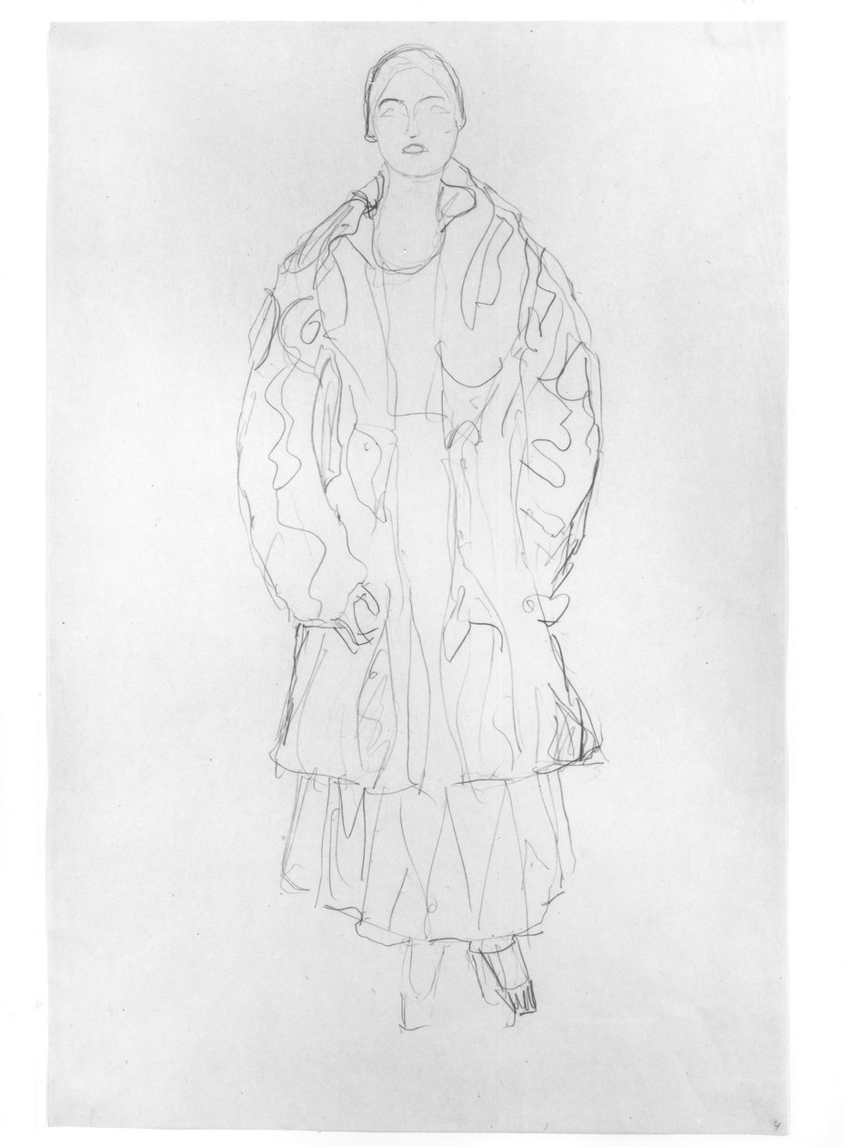 Stående kvinna med kappa, 1916 av Gustav Klimt