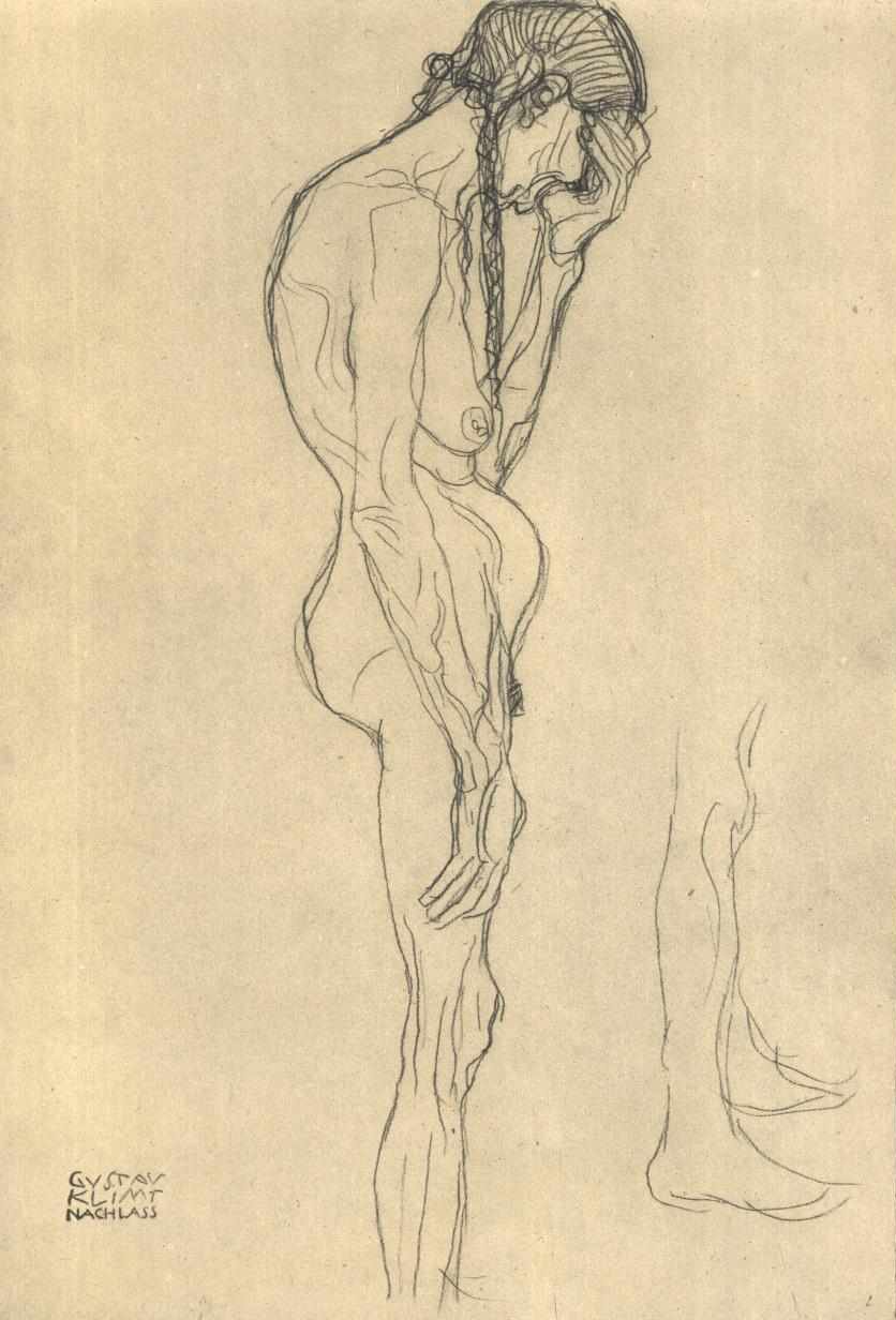Stehende alte Frau im Profil nach links av Gustav Klimt