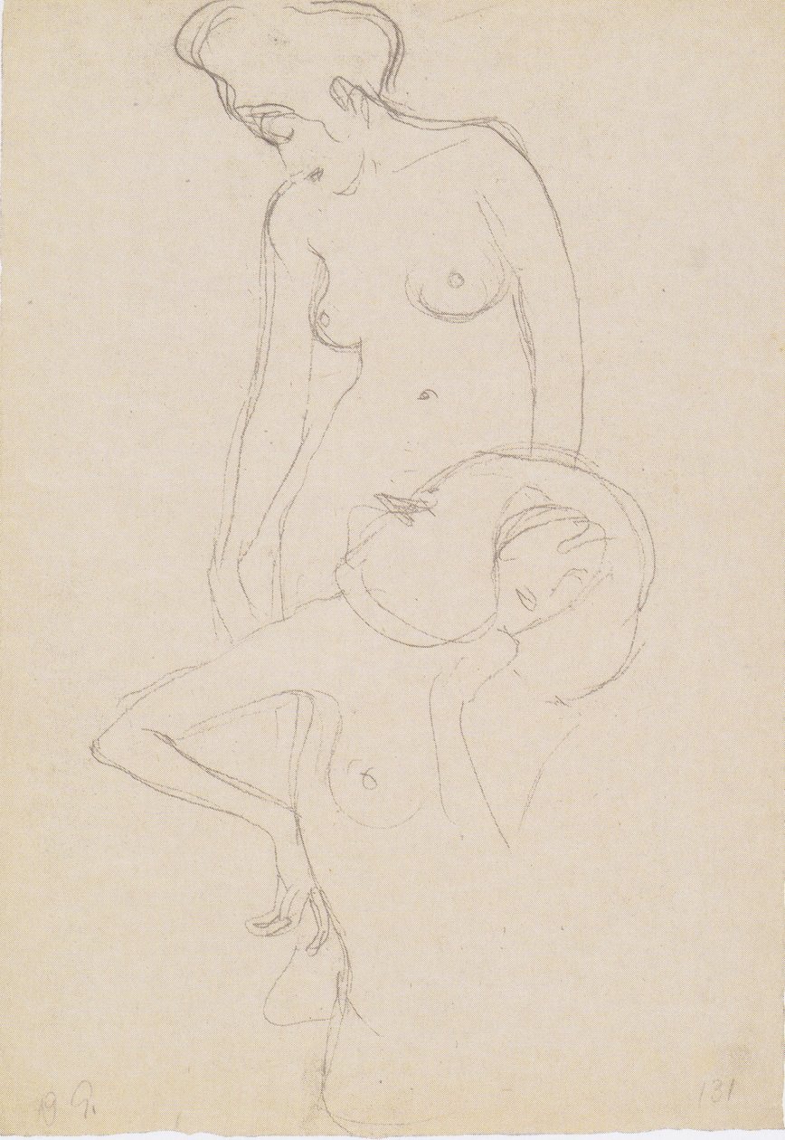 Stående kvinnlig naken till vänster, kvinnlig naken framifrån av Gustav Klimt
