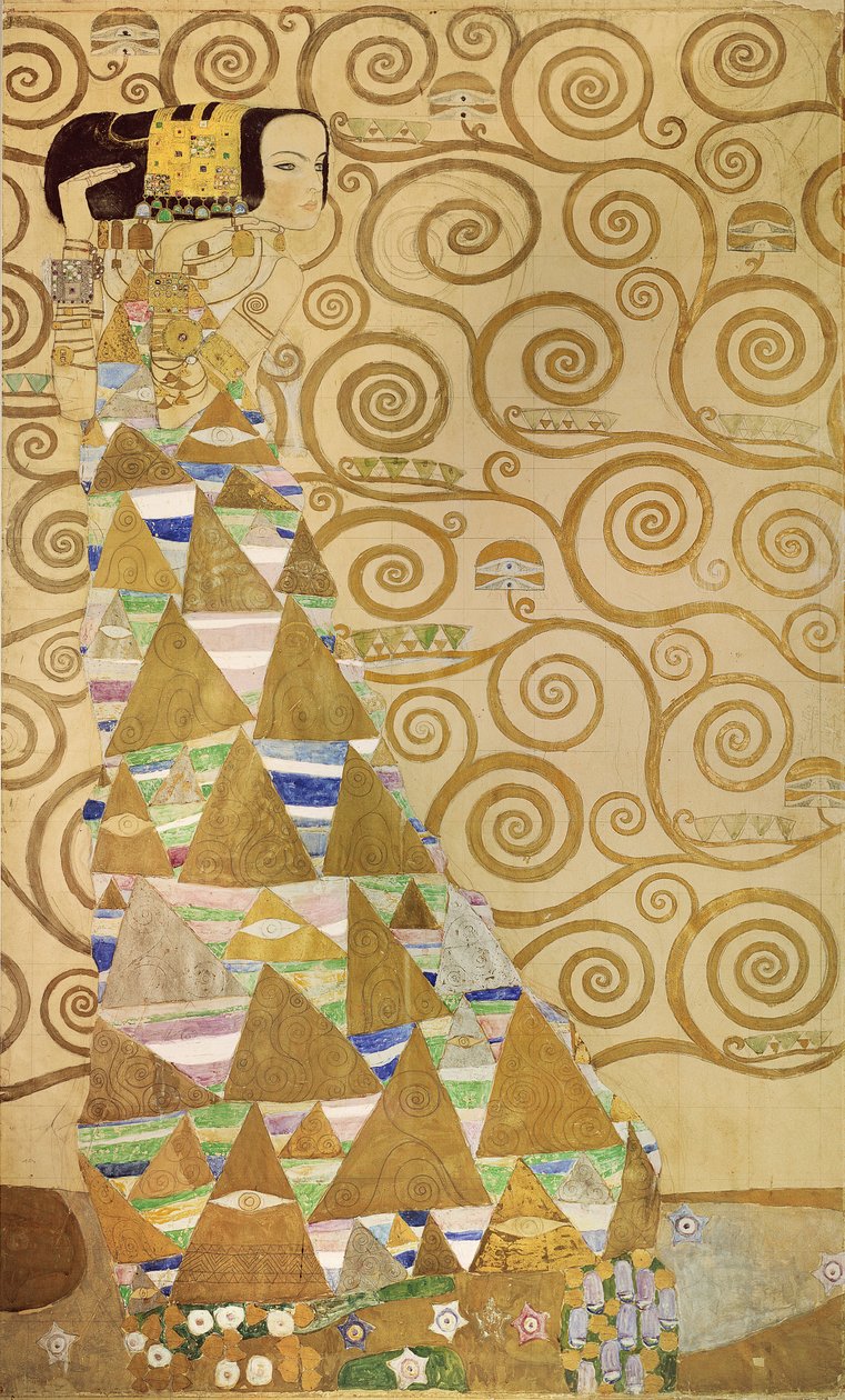 Studie för förväntningar, ca 1905-09 (wc och guld på papper) av Gustav Klimt